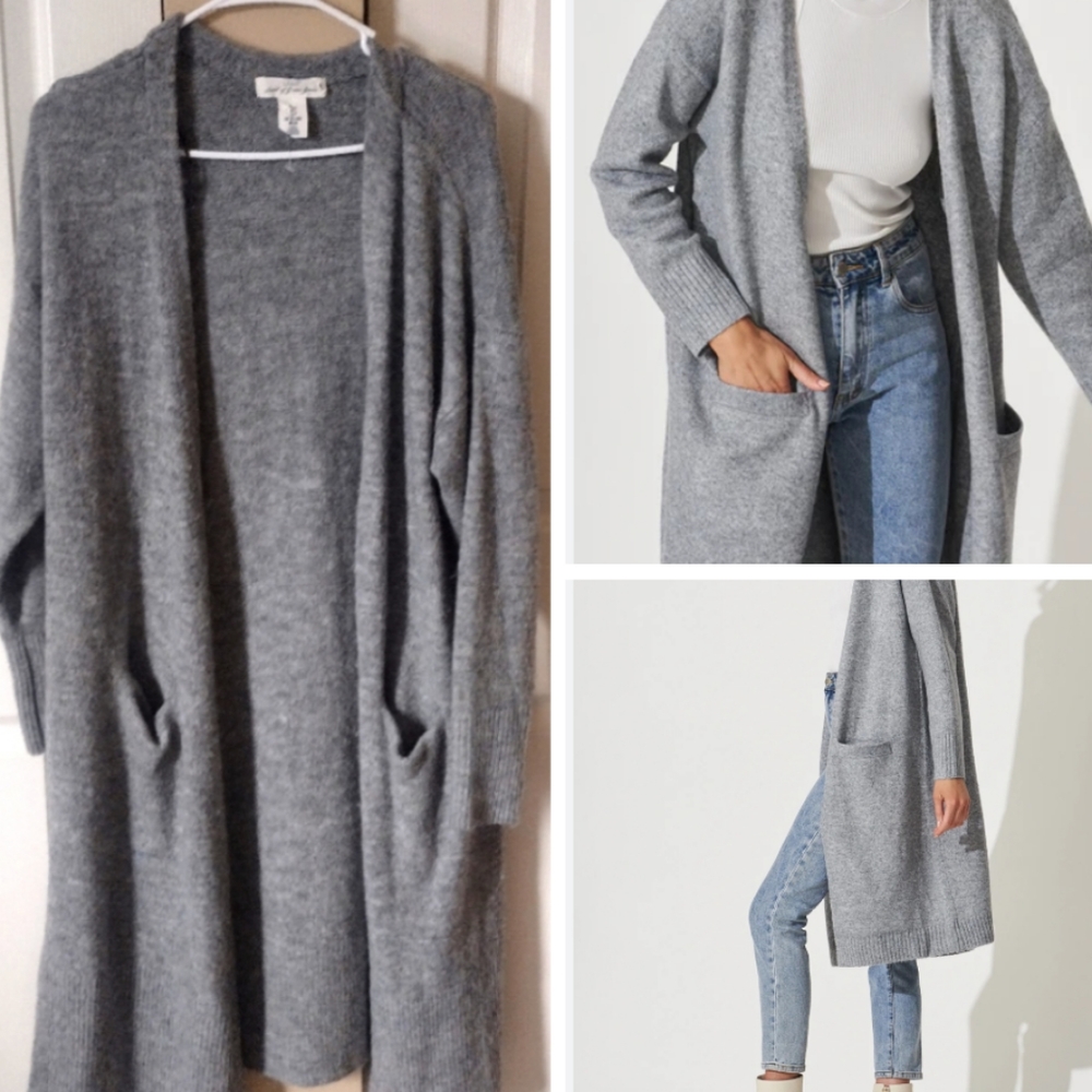 Gray Long Sweater Cardigan With Pockets By L.O.G.G